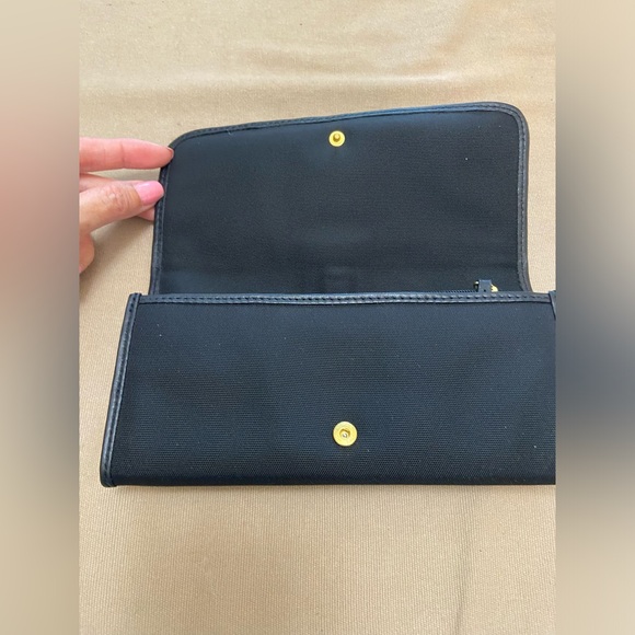 NWOT, Talbots Classic Black Canvas Wallet with Leather Trim & Gold Buckle - Picture 8 of 15